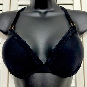Xhilaration XL Black Braided Pleated Padded Necktie Back Strap Bathing Suit Top